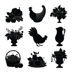 vector illustration of cornucopia silhouette set, Black & White silhouette set 