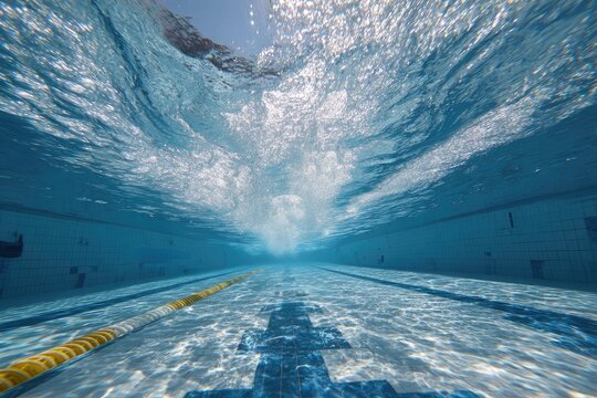 Underwater view of a swimming pool lane