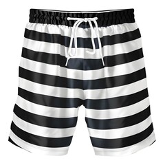 A pair of stylish black  and white striped swimming short on white background 