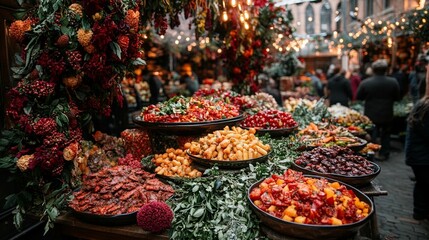 Fototapeta premium Festive food market with colorful displays