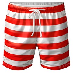 A pair of stylish red  and white striped swimming short on white background 