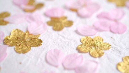 白い和紙に桜の花びらと金の花　generative ai
