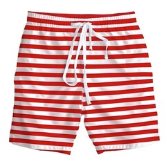 A pair of stylish red  and white striped swimming short on white background 