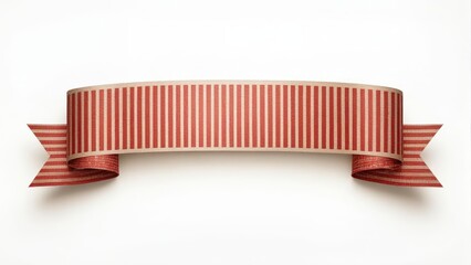 Decorative red and beige striped ribbon banner stretched across a clean white background