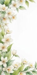 Delicate watercolor jasmine blossoms in a botanical corner border