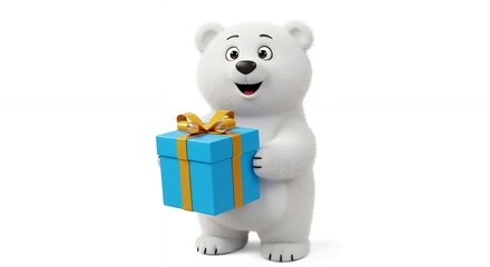 Cartoon polar bear holding a gift