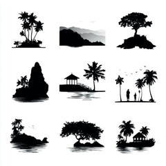 vector illustration of costa rica silhouette set, Black & White silhouette set