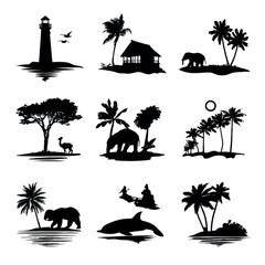 vector illustration of costa rica silhouette set, Black & White silhouette set