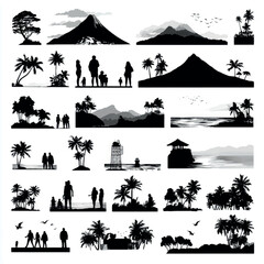 vector illustration of costa rica silhouette set, Black & White silhouette set
