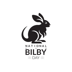 National Bilby Day Silhouette Vector Illustration, Solid White Background.