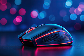 Sleek gaming mouse with RGB lighting on dark surface, showcasing vibrant colors and modern design, perfect for gamers