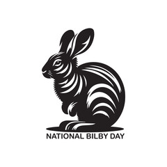 National Bilby Day Silhouette Vector Illustration, Solid White Background.