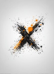 Fototapeta premium Abstract graphic design of a bold capital letter X formed by dark and orange splatter paint