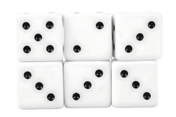 Close up of Six White Dice Stacked on Top of Each Other