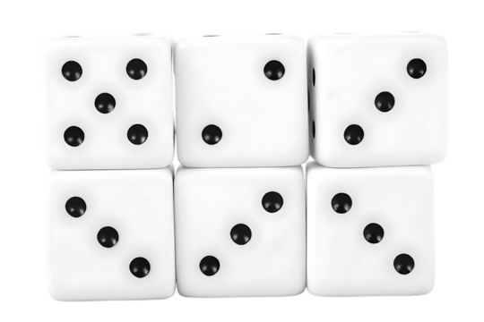 Close up of Six White Dice Stacked on Top of Each Other