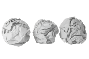 Three Crumpled White Paper Balls on Black Background Isolated Studio Shot