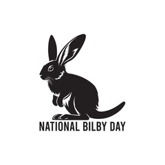 National Bilby Day Silhouette Vector Illustration, Solid White Background.