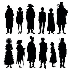vector illustration of costume silhouette set, Black & White silhouette set