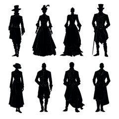vector illustration of costume silhouette set, Black & White silhouette set