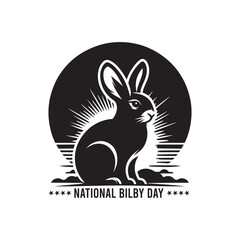 National Bilby Day Silhouette Vector Illustration, Solid White Background.