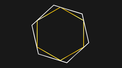 Double hexagon ring moving gold silver, Luxury Royal. Gold metallic hex moving, with particles and light flare. Elegant futuristic clean modern design. Glamour glossy geometric shape. Wedding bg.