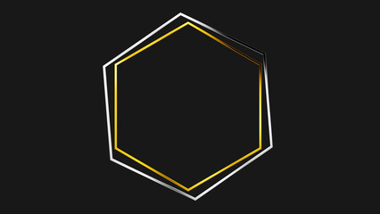 Double hexagon ring moving gold silver, Luxury Royal. Gold metallic hex moving, with particles and light flare. Elegant futuristic clean modern design. Glamour glossy geometric shape. Wedding bg.