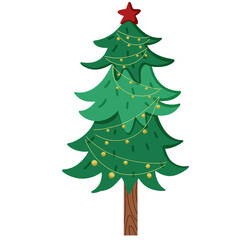 Decorated Christmas Tree with Star and Lights Vector