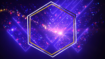 Double hexagon ring moving gold silver, Luxury Royal. Gold metallic hex moving, with particles and light flare. Elegant futuristic clean modern design. Glamour glossy geometric shape. Wedding bg.
