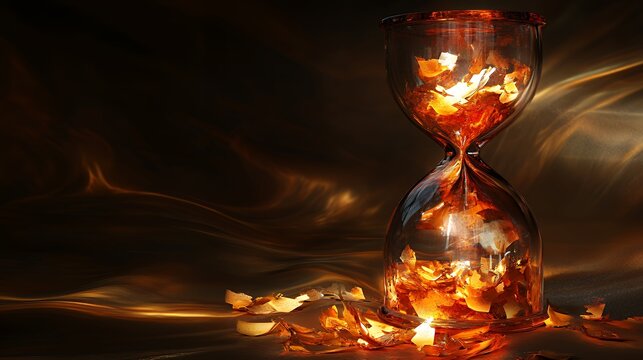 Translucent hourglass with memories as sand, some grains glowing red to signify cognitive health concerns.