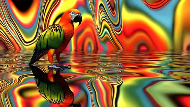 Vibrant Parrot Reflections on Abstract Water Surface - Colorful and Decorative Background Pattern