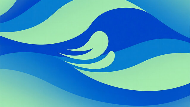 Abstract flowing waves illustration in a cool blue and green palette