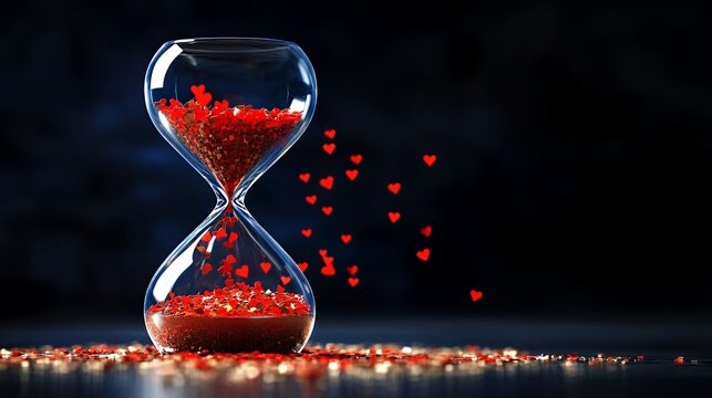 Translucent hourglass with memories as sand, some grains glowing red to signify cognitive health concerns.