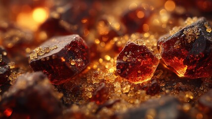 Close-Up View of Amber Crystals and Golden Sugary Particles