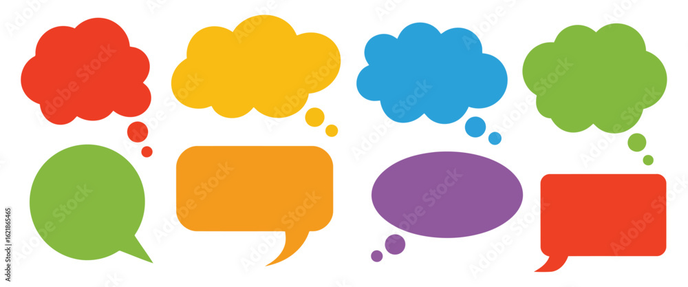 Poster collection of colorful speech and thought bubbles conversation communication vector