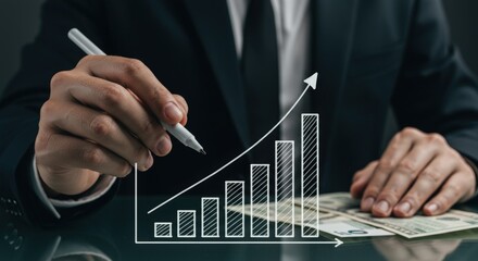 Businessman Drawing Growth Chart Financial Success Concept Money.