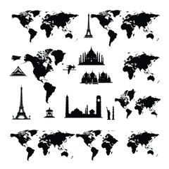 vector illustration of countries silhouette set, Black & White silhouette set 