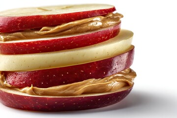 Stacked apple slices topped with peanut butter