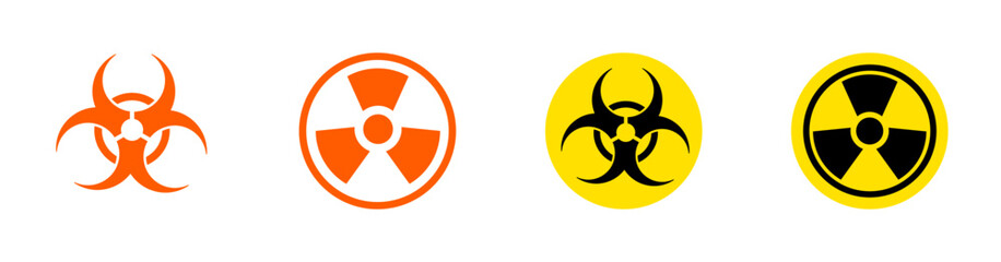 Vector icons of biological and radioactive hazards for medical, danger, infection, warning.
