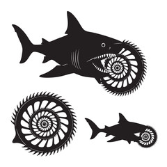 Helicoprion Silhouettes as a Spiral Jawed Prehistoric Fish © MAHEDI