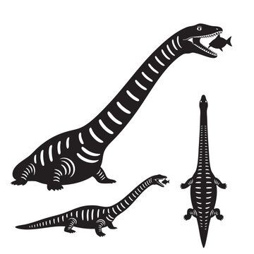 Tanystropheus Silhouettes as a Long Neck Reptile Set