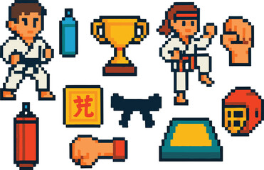 karate pixel art, eps 10 illustration