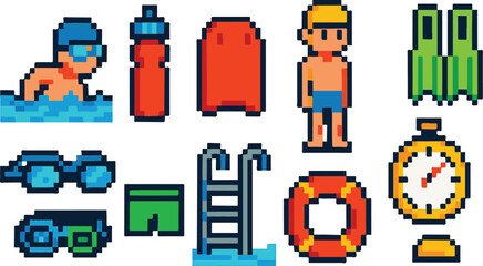 swimming pixel art, eps 10 illustration