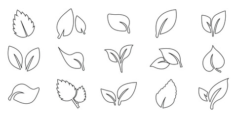 Leaf sprout icon vector set, green leaves plant eco logo symbol simple graphic illustration set, vegan fresh herb pictogram shape sign, organic natural healthy logotype Vector illustration EPS 10. 