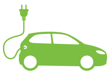 Green electric automobile charging with plug vector