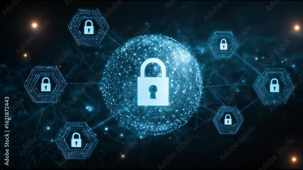 Poster digital lock cybersecurity data protection network security encryption privacy technology digital se