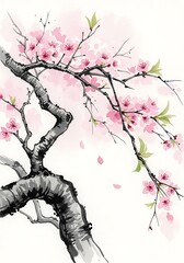 Elegant blossom branch illustration featuring delicate pink cherry blossoms on graceful lines