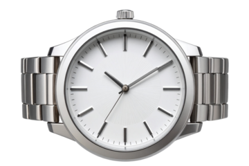 Sleek Stainless Steel Wristwatch with Minimalist Dial, isolated on transparent background