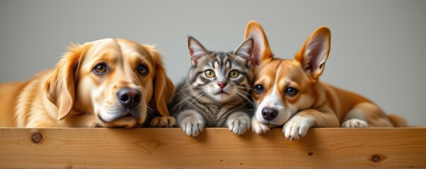 golden retriever, grey cat