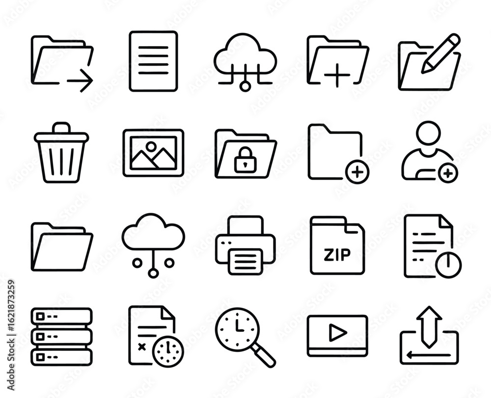 Poster digital organization and data management icons folder document