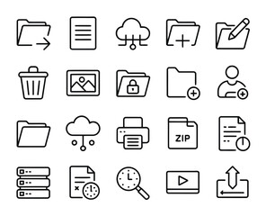 Digital organization and data management icons folder document